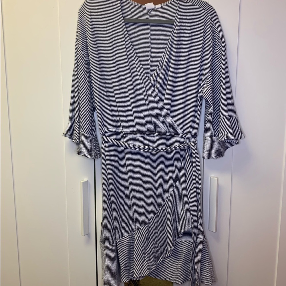 Striped Faux-Wrap Dress